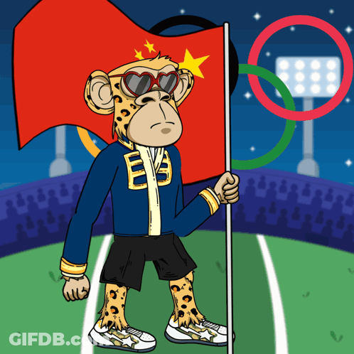 Cheetah Holding Flag In Front Of Stadium GIF