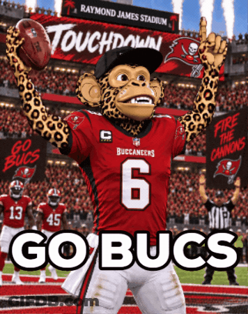 Cheetah Holding Football For Tampa Bay Buccaneers GIF