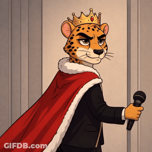 Cheetah Wearing Crown Holding Microphone GIF