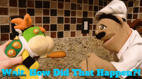 Chef And Stuffed Animal With Wait How Did That Happen GIF