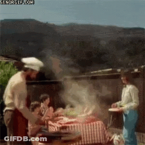 Chef Hat Man At Picnic Table With Food GIF
