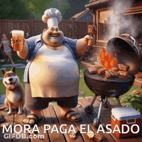 Chef Holding Beer While Grilling GIF