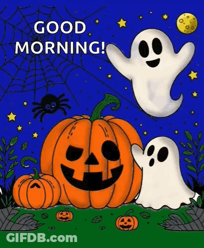 Chef Holding Chainsaw With Carved Pumpkins GIF