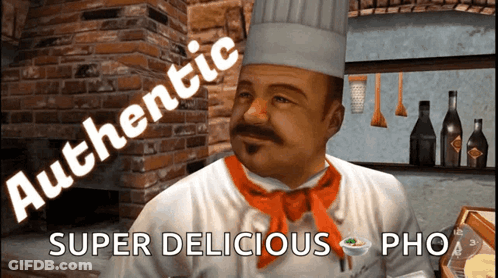 Chef In Video Game With Authentic Super Delicious Pho GIF