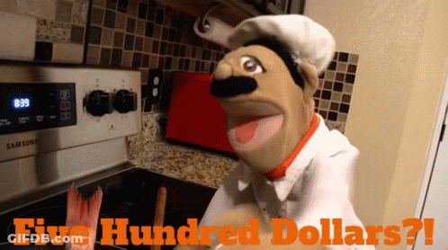 Chef Puppet In Front Of Samsung Oven GIF