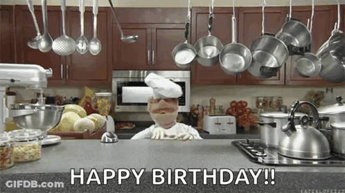 Chef Saying Happy Birthday Kitchen Pots Pans GIF