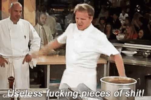 Chef Yelling Over Pot Of Soup GIF