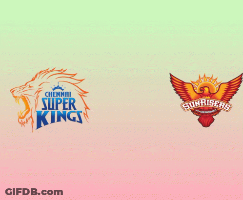 Chennai Super Kings And Sun Risers Logos On A Pink And Green Background GIF