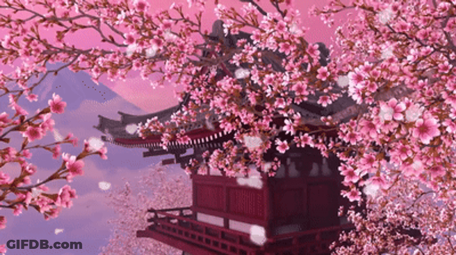 Cherry Blossom Pagoda Anime GIF