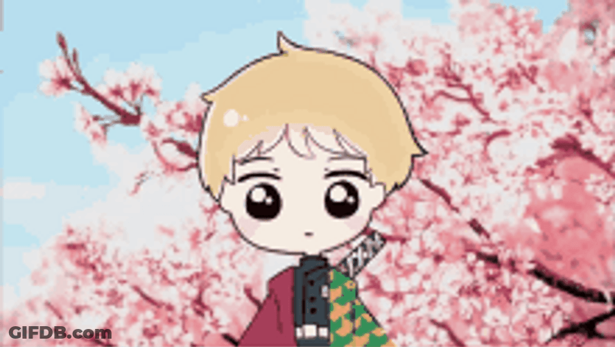Cherry Blossoms Sakura Pink Flowers Anime Chibi Tanjiro GIF