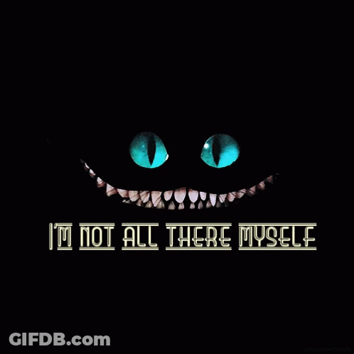 Cheshire Cat From Alice In Wonderland With The Words I 'M Not All There Myself Below It GIF