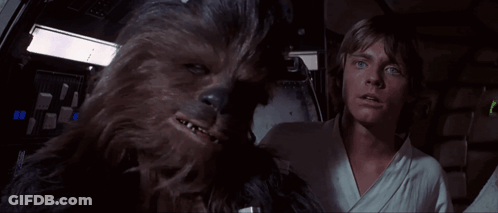 Chewbacca And Luke Skywalker Are Sitting Next To Each Other With The Words I Have A Very Bad Feeling About This GIF