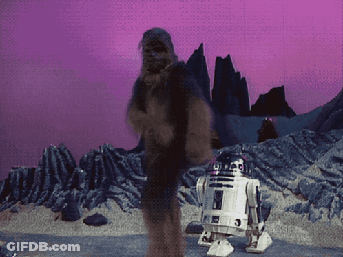 Chewbacca And R2D2 On Snowy Planet GIF
