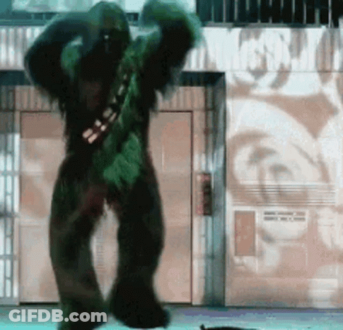 Chewbacca Costume Dancing In Front Of McDonald's GIF
