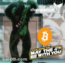 Chewbacca Dancing In Front Of Change Angel Sign GIF