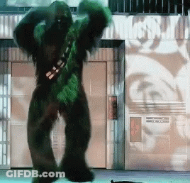 Chewbacca Dancing In Front Of Elevator Sign GIF