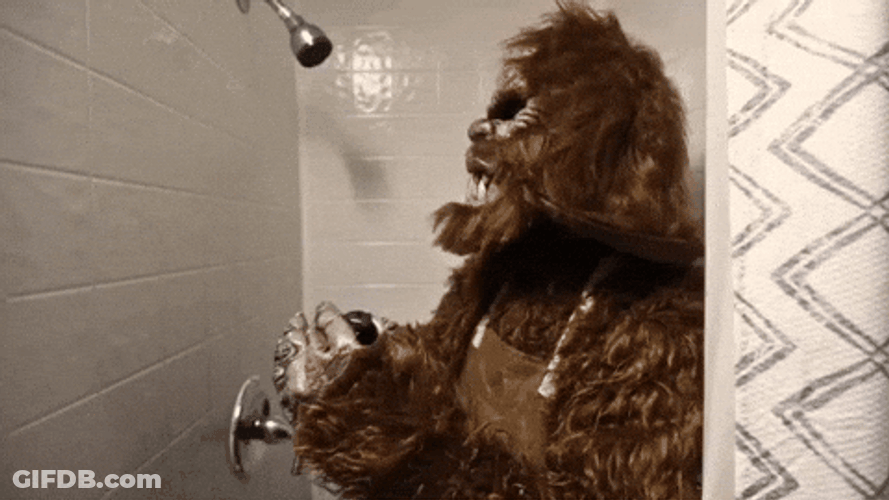 Chewbacca Hairy Costume Having A Bath GIF