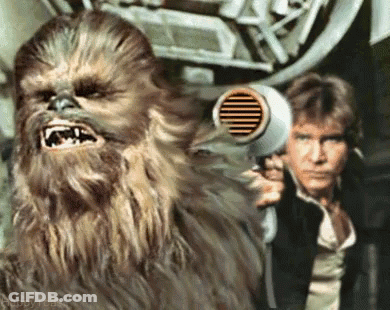 Chewbacca Holding Hair Dryer GIF