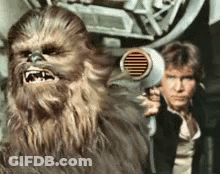 Chewbacca Holding Hair Dryer GIF