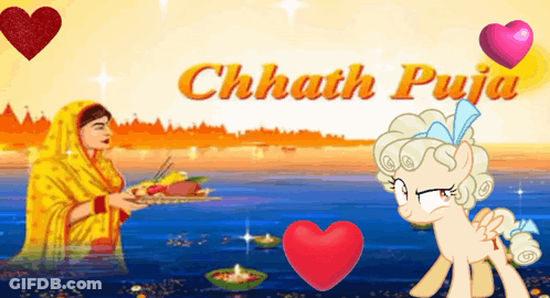Chhath Puja Poster With Pony And Woman GIF