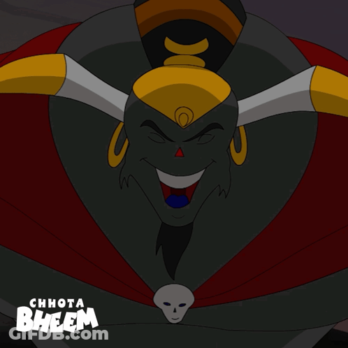 Chhota Bheem Character With Horns And Skull GIF