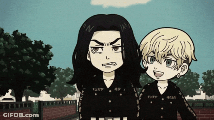 Chibi Baji Walking With Chifuyu Matsuno GIF