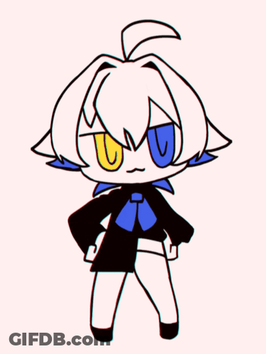 Chibi Character With Yellow Eyes And Blue Bow Tie GIF