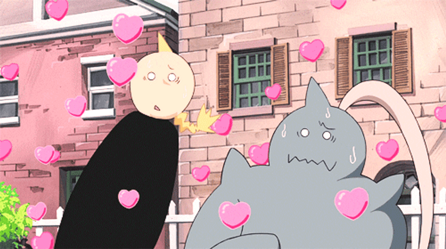 Chibi Full Metal Jacket Pink Hearts Floating GIF