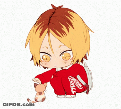 Chibi Person Holding Cat With Ball On Pants GIF