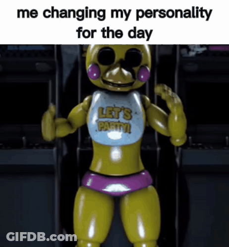 Chica From Five Nights At Freddy 'S Is Wearing A Let 'S Party Shirt . GIF