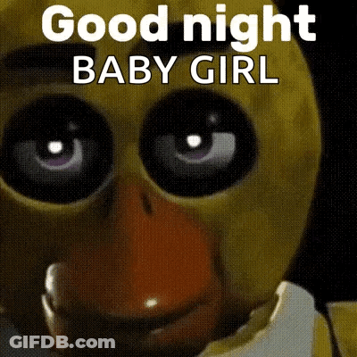 Chica From Five Nights At Freddy's Wearing Yellow Mask Saying Good Night Baby Girl GIF