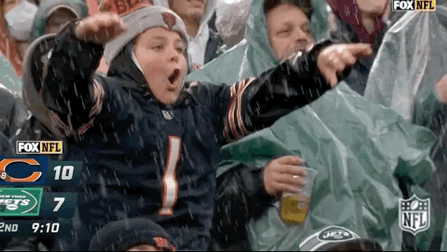Chicago Bear Fans Down In The Rain GIF