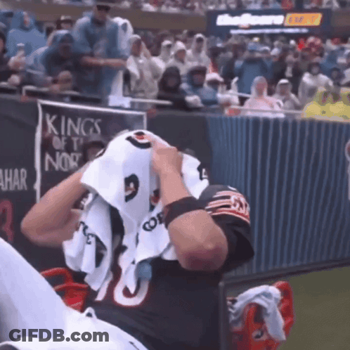 Chicago Bears Player Wiping Face With Towel GIF