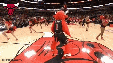 Chicago Bulls Mascot Dancing On Basketball Court GIF