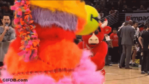 Chicago Bulls Mascot On Court With Impact Sign GIF