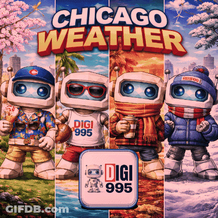Chicago Weather Poster With Four Robots GIF