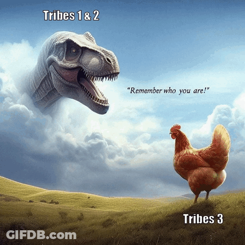 Chicken And Dinosaur With Tribes 1 And 2 GIF