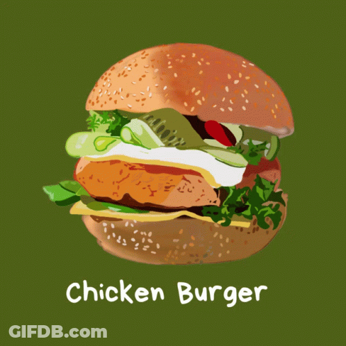Chicken Burger With Lettuce Cheese And Tomatoes GIF