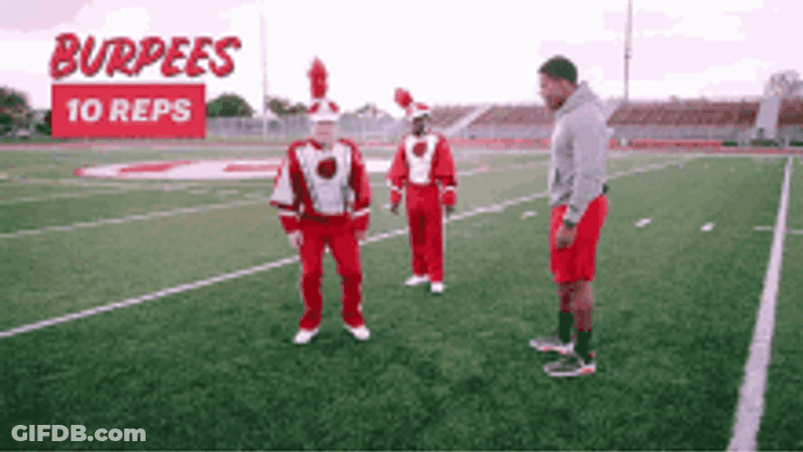 Chicken Costume In Field Burpee Exercise GIF