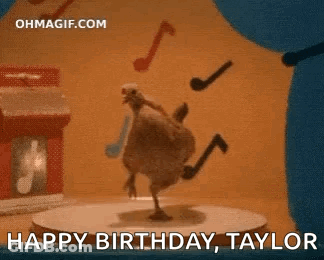 Chicken Dancing On Table Saying Happy Birthday Taylor GIF