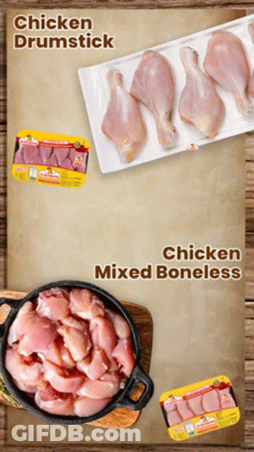 Chicken Drumstick Chicken Mixed Boneless And Chicken Drumstick On A Wooden Surface GIF