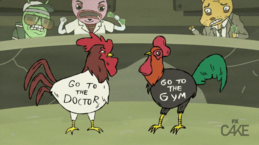 Chicken Fight Go To The Gym Or Doctor GIF