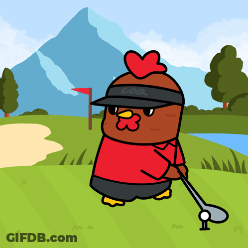 Chicken Holding Golf Club And Visor GIF