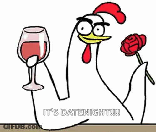 Chicken Holding Wine Glass And Rose In Mouth GIF