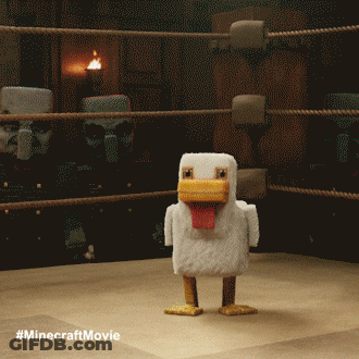 Chicken In Boxing Ring With Minecraft Movie GIF