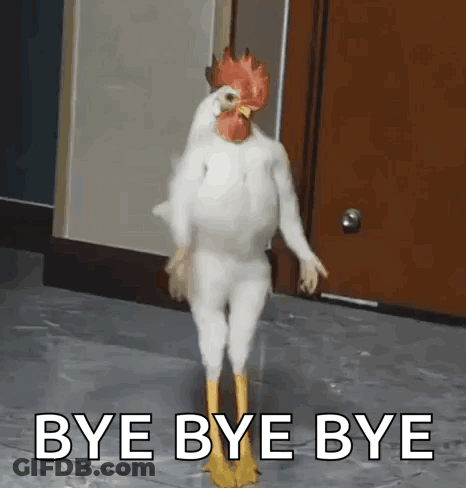 Chicken In Rooster Costume Saying Bye Bye Bye GIF