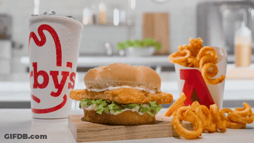 Chicken Sandwich And Fries With Cup Saying By 'S GIF