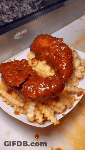 Chicken Sandwich With Macaroni Cheese And Fries GIF