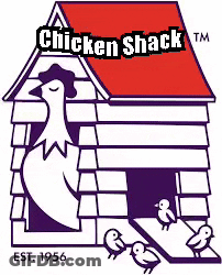 Chicken Shack Logo With Chicken And Chicks In Coop GIF