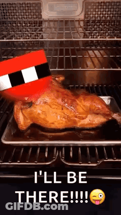 Chicken Sitting On Pan In Oven With Santa Hat GIF